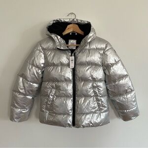 GAP Kids Metallic Silver Puffer Jacket with Hood NWT